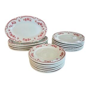 Vintage Shenango China Rimrol Red Floral Transferware 17 Pc Set